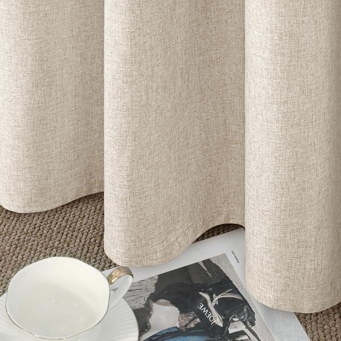 YoungsTex Oatmeal Linen 100% Blackout Curtains 78 Inch Length - Image 8