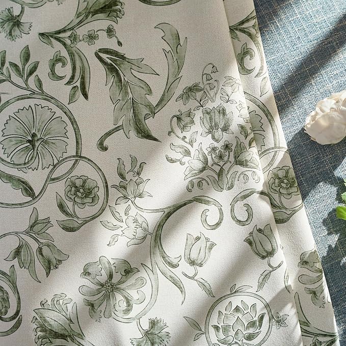 jinchan Green Floral Blackout Curtains 63 Inch Farmhouse Back Tab 2 Panels | - Image 2