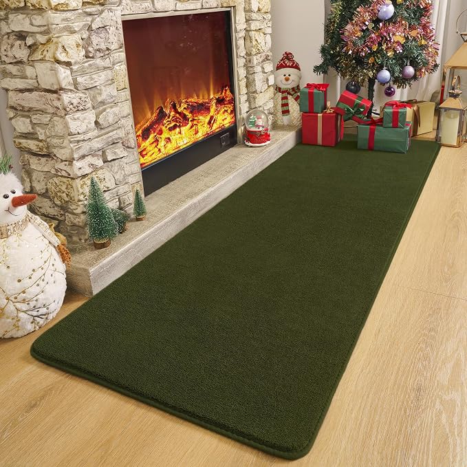 Modern Soft Hallway Runner Rug, 2x6 Olive Green Washable Runner Rug | Fluffy - Image 4