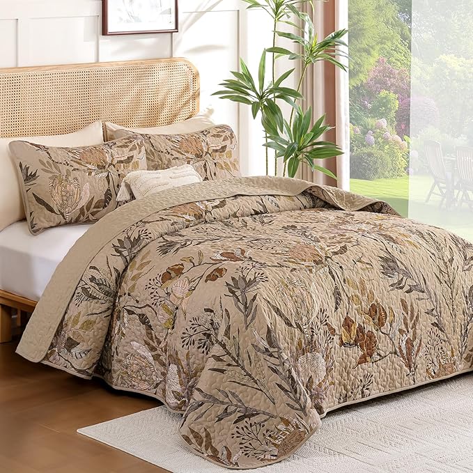 Dintszyayue Fall Quilt Queen Size Brown, Soft Microfiber Lightweight Farmhouse - Image 2
