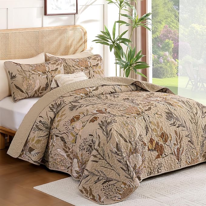 Dintszyayue Fall Quilt King Size Brown, Soft Microfiber Lightweight Farmhouse - Image 2