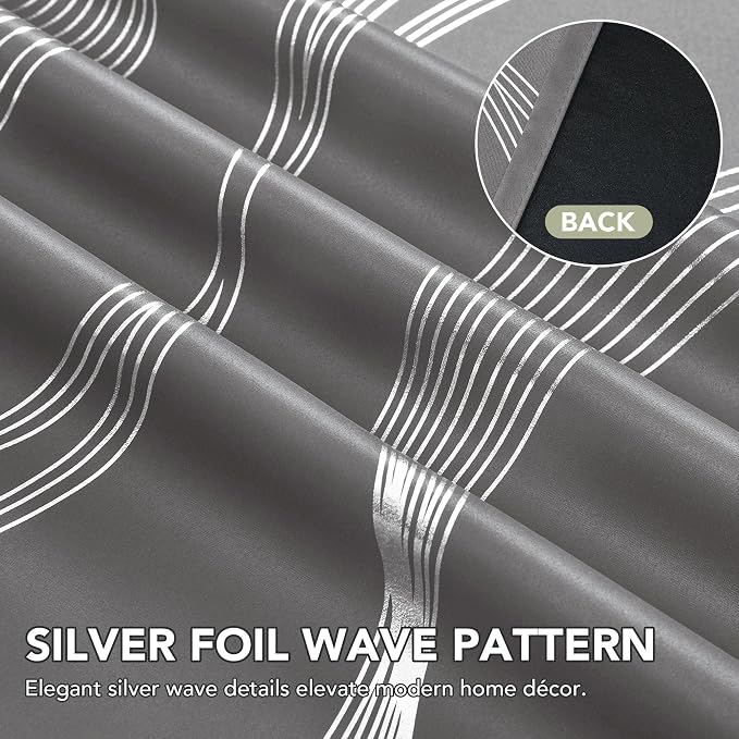 Deconovo Silver Foil Wave Pattern Total Blackout Curtain Panels, Living Room - Image 6
