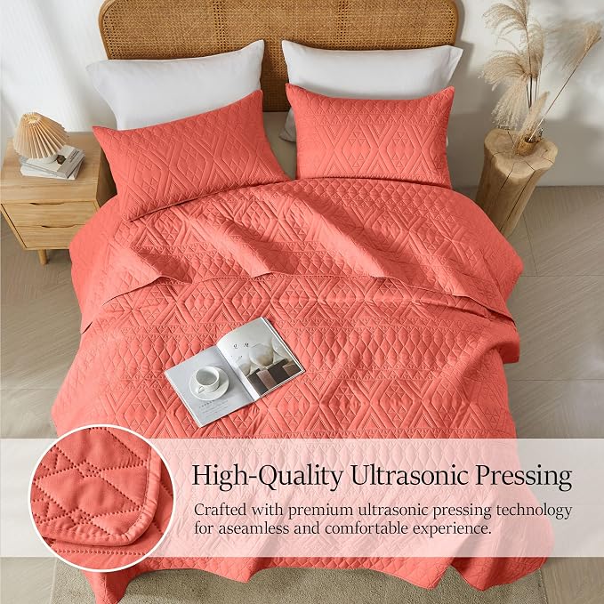 akkialla Twin Size Quilt Bedding Set, Coral Lightweight Microfiber Soft - Image 3