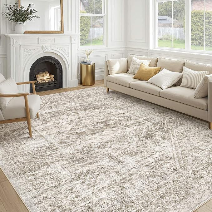 cotiled 8x10 Area Rug for Living Room, Traditional, Distressed Light Brown by COTILED