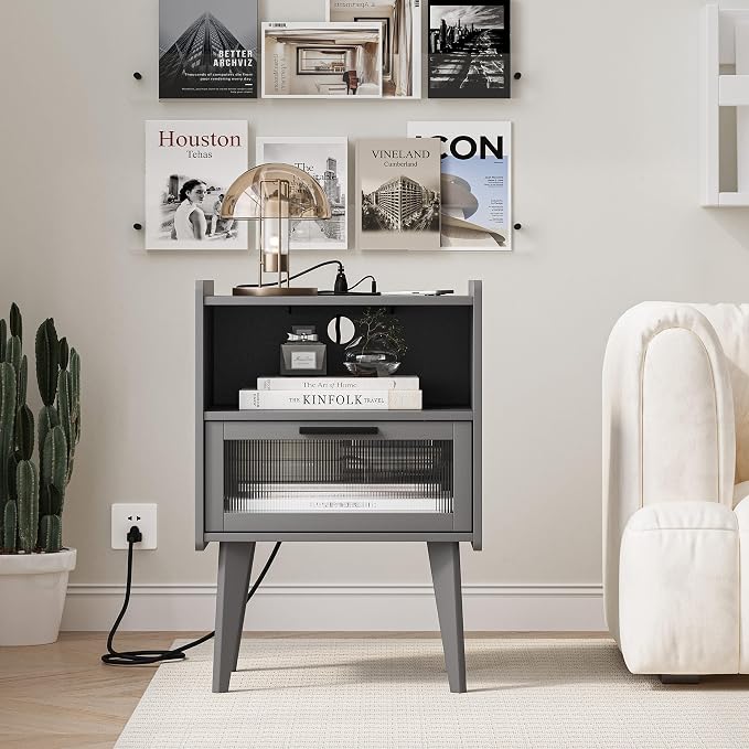 MMEOLUOOK Nightstand with Charging Station, Bedside Tables Set of 2, End Table - Image 5