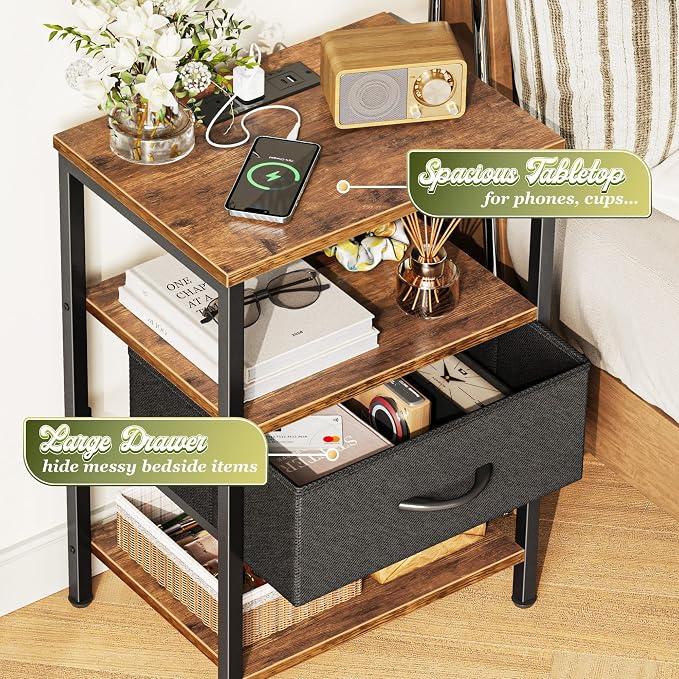 SUPERJARE Nightstand with Charging Station, Bed Side Table with Adjustable - Image 5