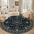 Round Area Rug for Living Room: 8ft Washable Rug for Bedroom Black | Vintage by EXPEDIX