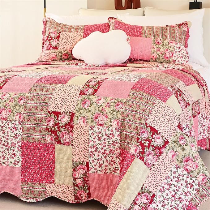 Cmfshape Summer Floral California King Bedspread, Romantic Pink Quilt Set King by cmfshape-quiltset