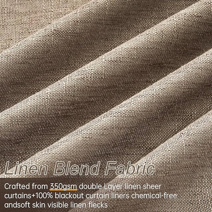 Pinch Pleated Full Blackout Linen Curtains 84 Inch - Image 4
