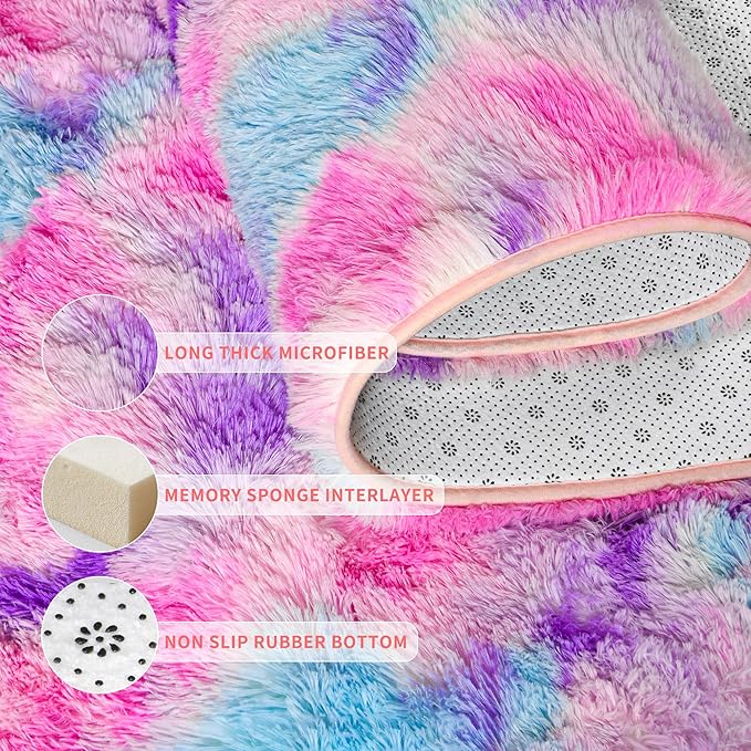 Soft Rainbow Rug for Girls Room, Cute Fluffy Girls Bedroom Rugs, 2x3 Feet - Image 6