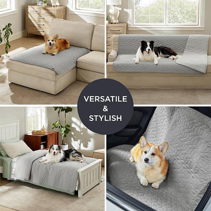 Bedsure 100% Waterproof Bed Cover for Dogs Washable - Non Slip Waterproof Dog Blanket for Bed, Lightweight Furniture Protector Durable for Pet Cat Puppy with Non-Slip Bottom, Grey, 82x82IN