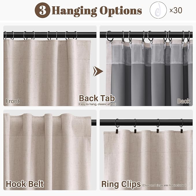 Champagne Linen 100% Blackout Curtains 102 Inches Long Modern Black Out Light - Image 2