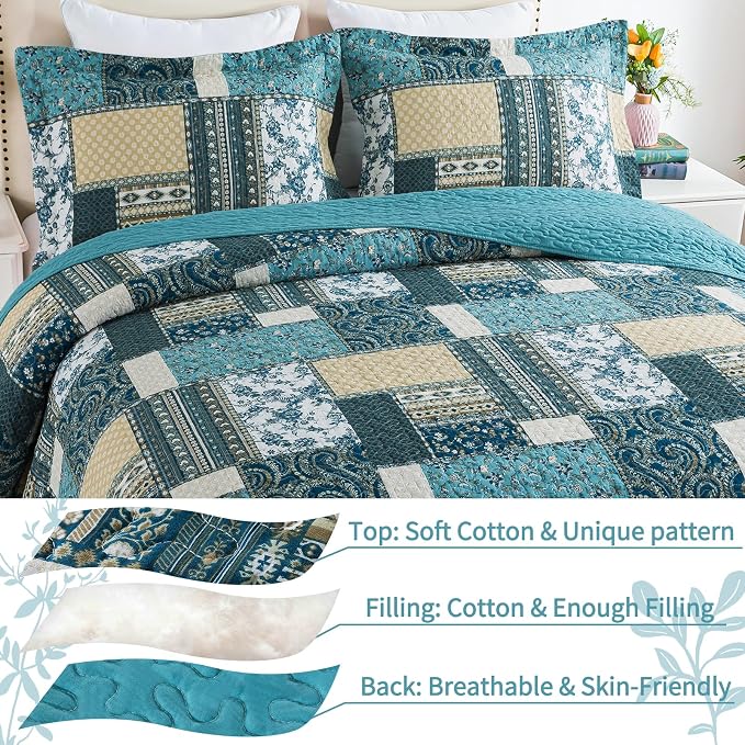 VAPUTAR Farmhouse Quilts King Size, 100% Cotton Face King Quilt Bedding Set | 3 - Image 3