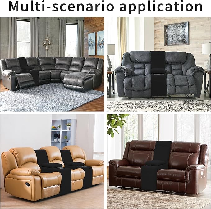 Easy-Going 2-Piece Recliner Console Cover for Reclining Loveseat Covers Stretch Jacquard Middle Console Cover for Recliner Couch and Sofa Black