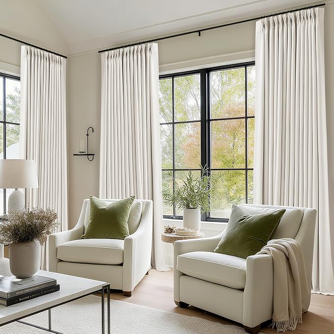 Ivory White Pleated Blackout Curtains 126 Inches Long 2 Panels | Memory Shape - Image 7