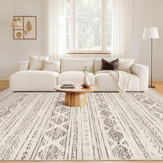 Nakagishi Boho 5x8 Area Rug Living Room Rugs Machine Washable Dark Brown | Soft - Image 5
