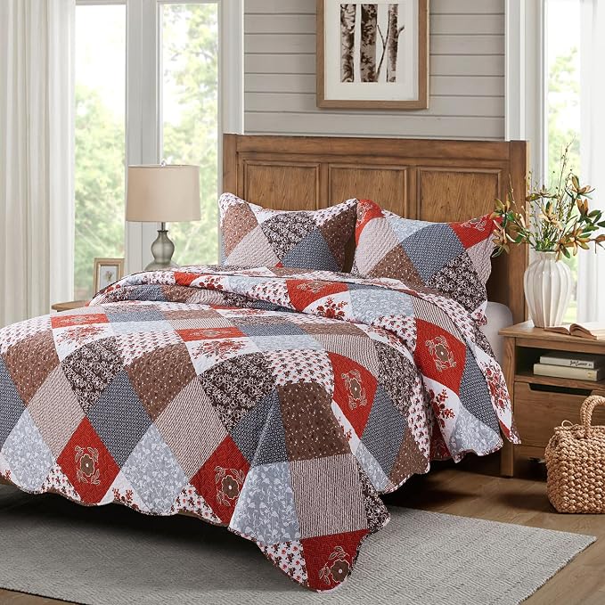 Floral Printed Quilt Sets 3-Piece Super Soft Lightweight King Size Bedspread - Image 2
