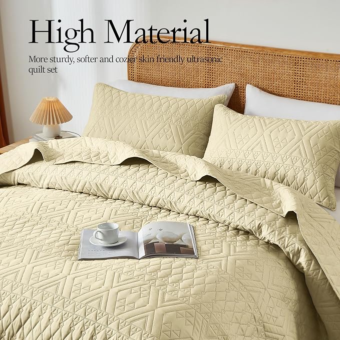 akkialla Full/Queen Size Quilt Bedding Set, Butter Yellow Lightweight - Image 3