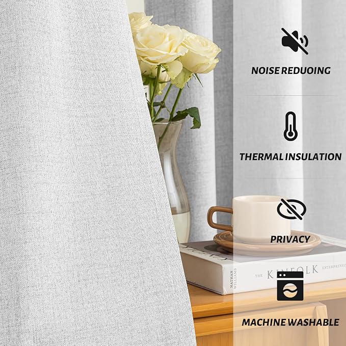 Yakamok White Linen Textured Curtains 72 Inches Long - Image 5