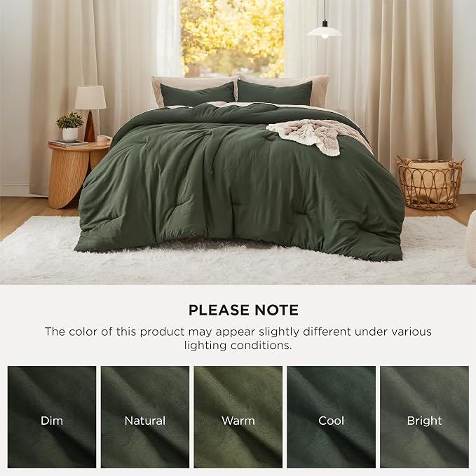 Bedsure Super King Comforter Set, Dark Green Soft Prewashed Bedding - Image 7