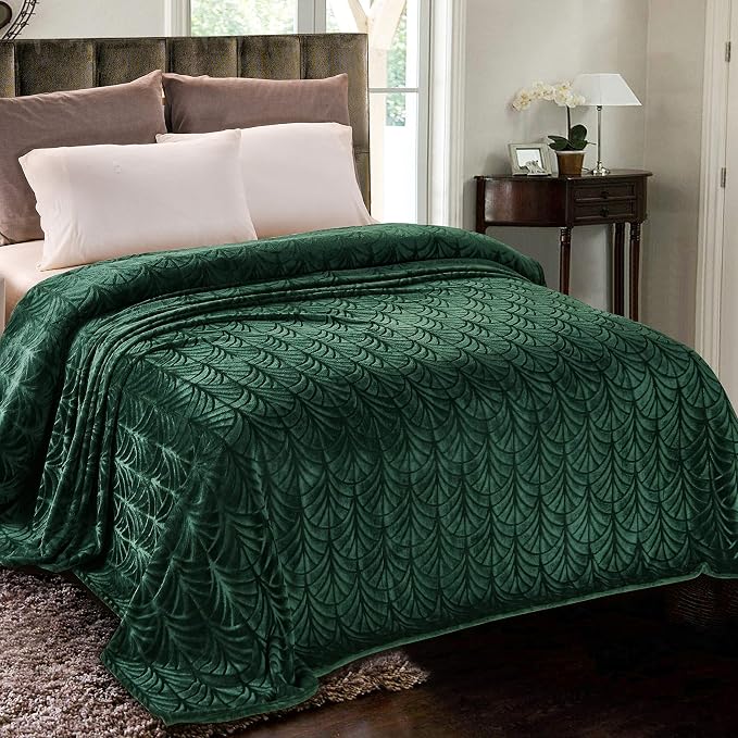Whale Flotilla Soft Flannel Fleece Twin XL Size Bed Blanket, Emerald Green | by WHALEFLOTILLA
