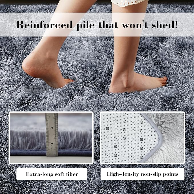 Mottled Grey 3x7 Area Rugs for Bedroom, Fluffy Rug Small Rug Bedside Carpet | - Image 5