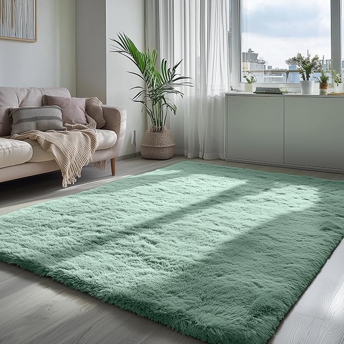 Sage Green Rugs for Living Room, 5x7 Ft Shaggy Rug Plush Fuzzy Carpet for - Image 9