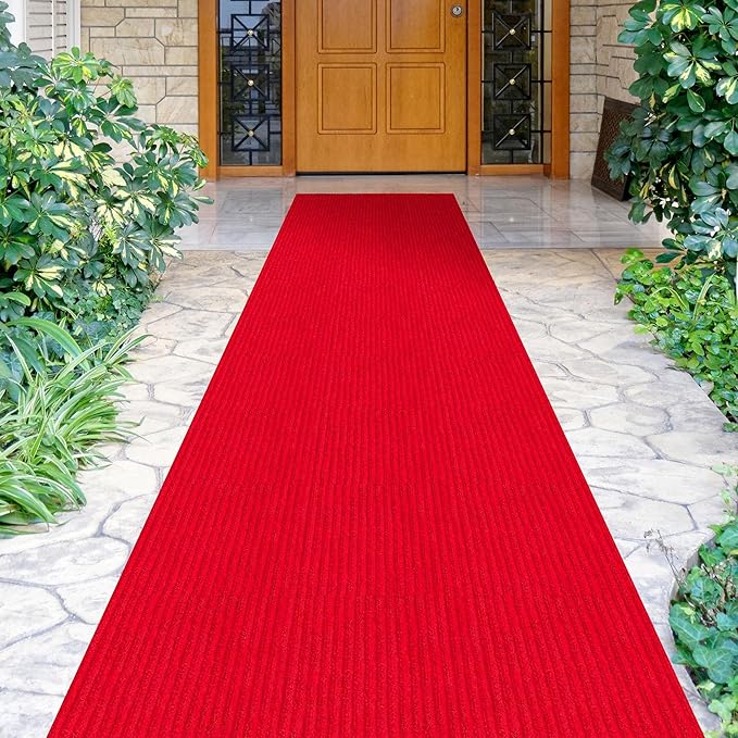 Ottomanson 2'7" x 22' Hallway Runner with Scraper Pile Extra Durable Non-Slip Rug Mat for Indoor & Outdoor Use - Ideal for Kitchen, Entryway, Patio & Garage - High-Traffic Carpet, Red
