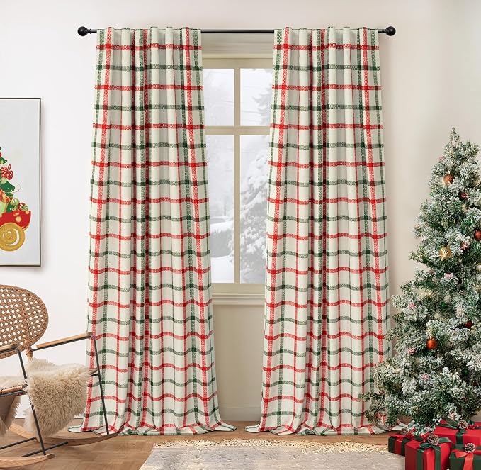 DriftAway 100% Blackout Plaid Curtains 84 Inches Long 2 Panels Red Green | 100% by DriftAway