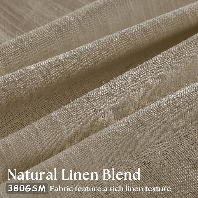 Grey Beige Pinch Pleated Linen Curtains 92 Inches Long 2 Panels for Living Room Bedroom Memory Training Shaped Semi Sheer Pleat Drapes with Hooks Rings Light Filtering Window Curtain 40x92