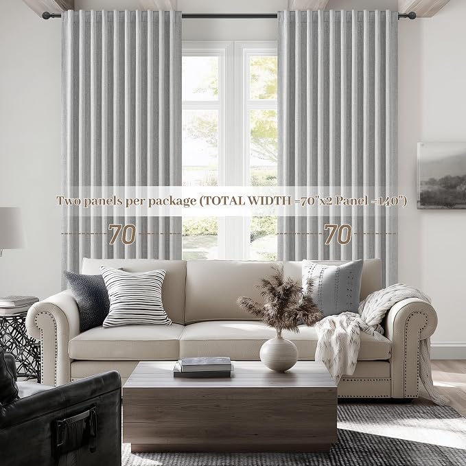 Gray Blackout Curtains 70 Inches Extra Wide Linen Curtains 84 Inch Length - Image 6