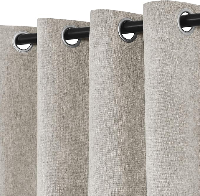 Macochico 100% Blackout Chenille Curtains Thermal Insulated Noise Reducing Velvet Draperies for Living Room Bedroom Hotel Beige Blackout Curtains Grommet Top with Tieback 84" Wx84 L 1 Panel