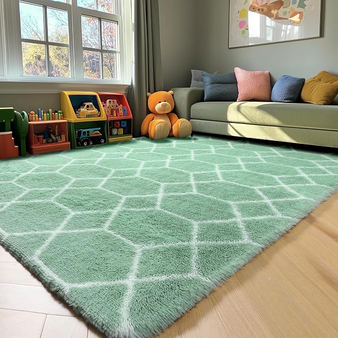 Rugs for Living Room Bedroom, 5x8 Fluffy Sage Green and White Area Rug - Image 9