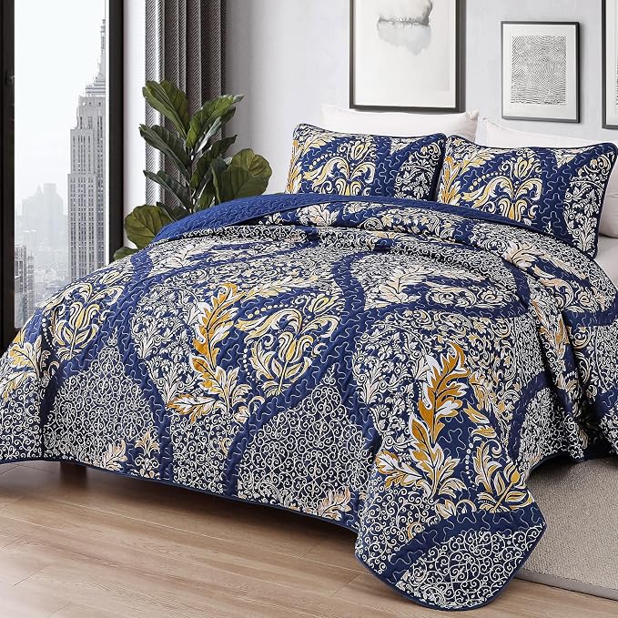 DJY Navy Queen Quilt Bedding Set, All Season Quilted Coverlet, Soft Lightweight - Image 2