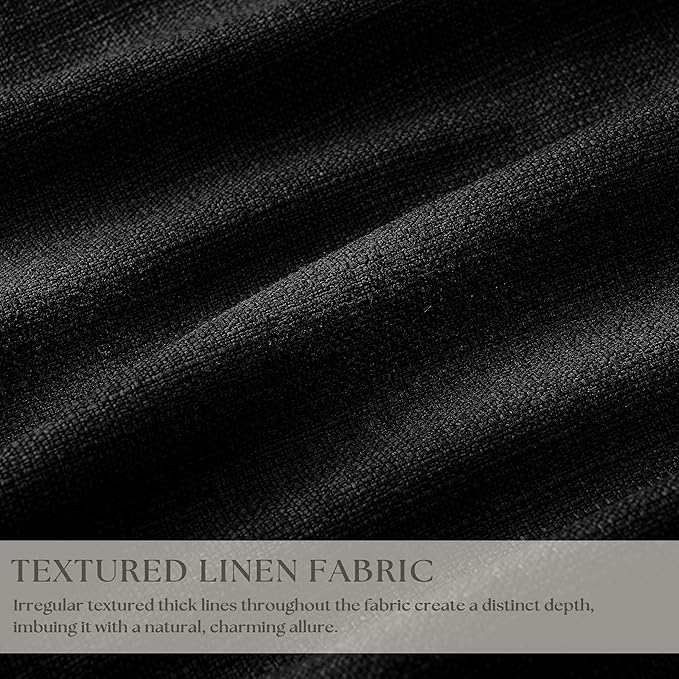 Black Pleated Linen Blackout Curtains 84 Inches Long for Bedroom Living Room Pinch Pleat Black Out Thermal Insulated Ring Hooks Back Tab Room Darkening Modern Drapes Window Curtains with Liner