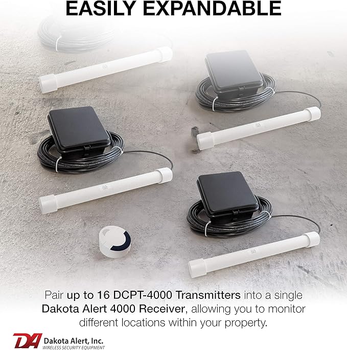Dakota Alert Driveway Alarm Sensor - DCPT-4000 Driveway Alarms Wireless Outside Weatherproof Vehicle Sensor, 1 Mile Long Range Sensors , Vehicle Detecting Probe Transmitter & 50' Direct Burial Cable