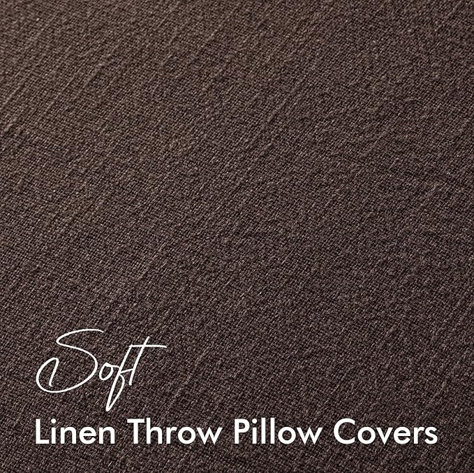 EMEMA Throw Pillow Covers Decorative Linen Pillow Covers 24x24 Inch Dark Brown Boho Farmhouse Neutral Couch Throw Pillows for Bed Pack of 2 Accent Pillowcase Modern Sofa Cushion Livingroom Home