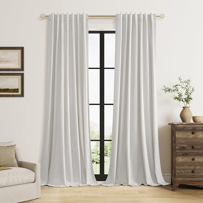 Extra Long 100% Natural Blackout Curtains 144 Inch Length 2 Panels Set Back Tab by Guken