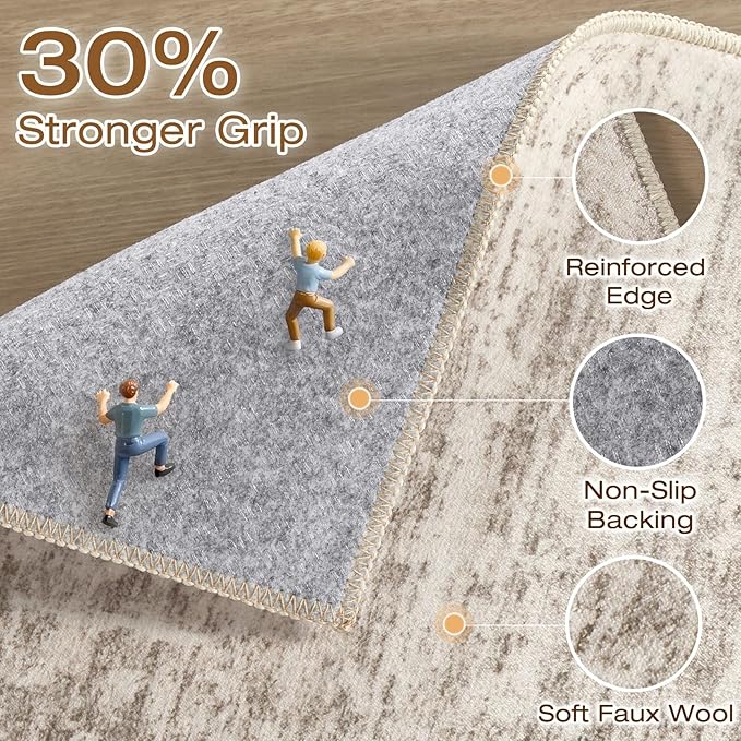 10x12 Area Rug Living Room: Washable Large Neutral Brown Rugs Abstract Soft Modern Stain Resistant Indoor Floor Non-Slip Carpet for Bedroom Nursery Kids Office Playroom Dining Room Under Table Home