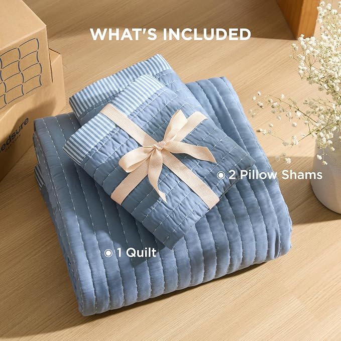 Bedsure Twin Size Quilt, Lightweight Soft Striped Comforter Set, All-Season - Image 7