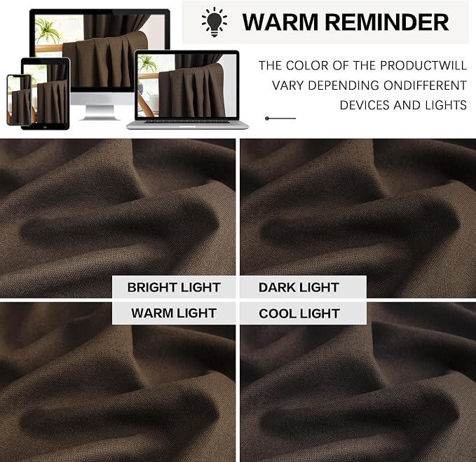Brown Linen Blackout Thick Curtains 96 Inch Long - Image 8