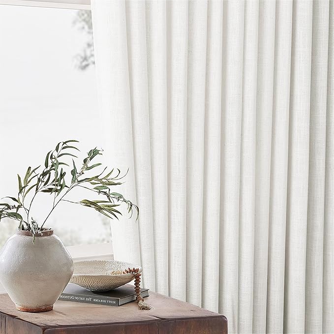 72 Inch Linen Curtains Pinch Pleated 2 Panels for Dining Room Bedroom Semi Sheer Pleat Drapes with Hooks Rings Light Filtering Short Window Curtain Cabit Closet Beige Ivory White 40x72