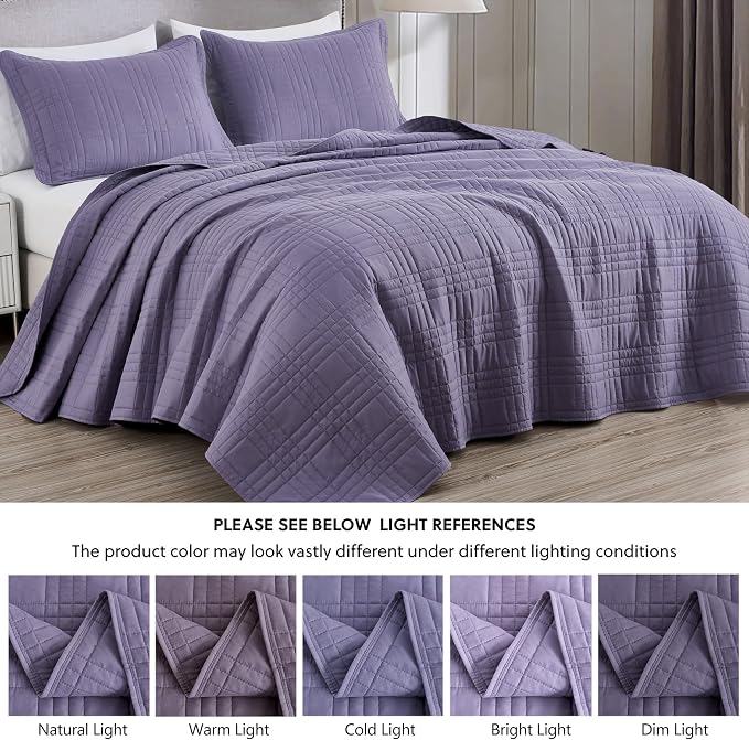 Chezmoi Collection Kingston Queen Size Bedspread Set, 3-Piece Dusty Purple - Image 5