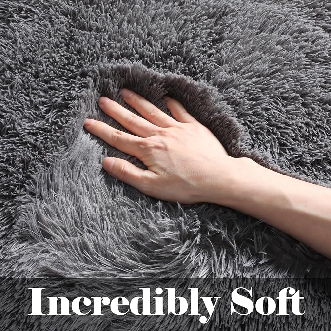 Grey Area Rugs 9x12 Living Room, Soft Plush Thick Shaggy Big Floor Carpet - Image 2