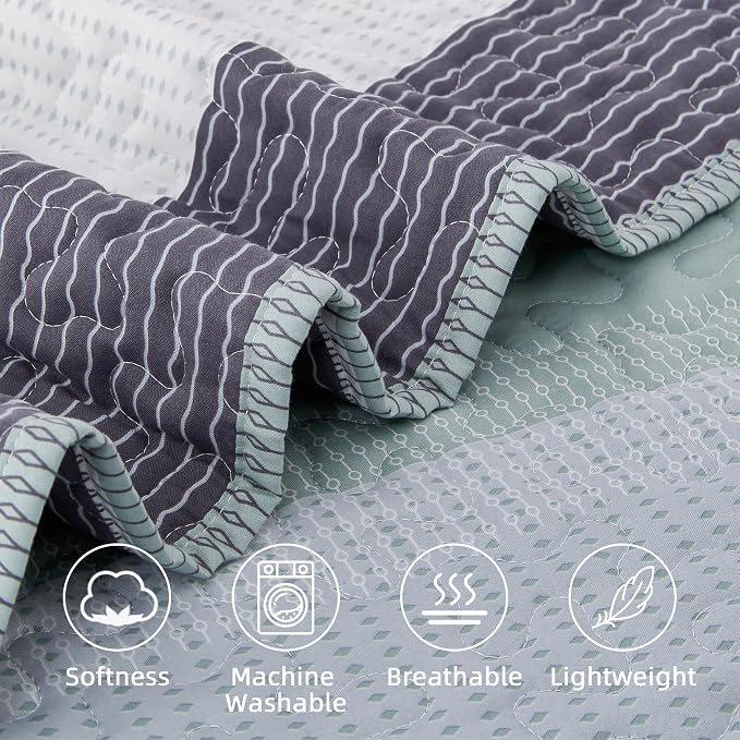 Queen Quilt Bedding Set Sage Green, 3 Pieces Striped Bedspreads | Patchwork - Image 5