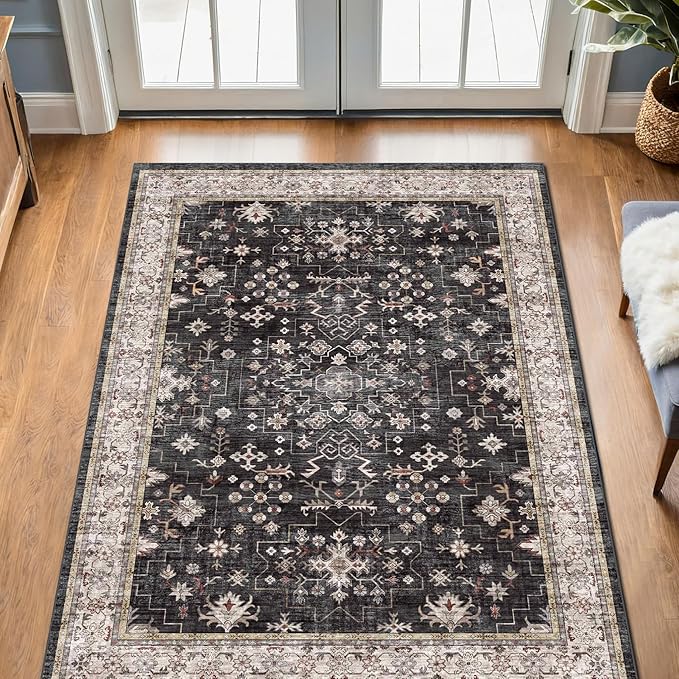 Black Boho Washable Entry Rug, 3x4 Rugs - Image 3