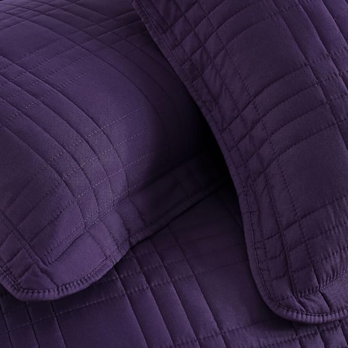 Chezmoi Collection Kingston Queen Size Bedspread Set, 3-Piece Dark Purple - Image 6