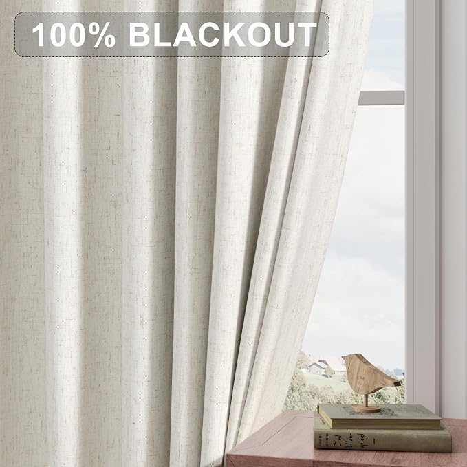 Extra Wide 100% Blackout Linen Curtains - Image 7