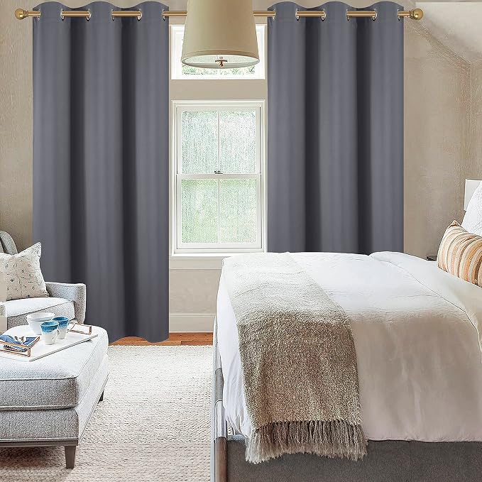 Diraysid Dark Grey Grommet Blackout Curtains - Image 4