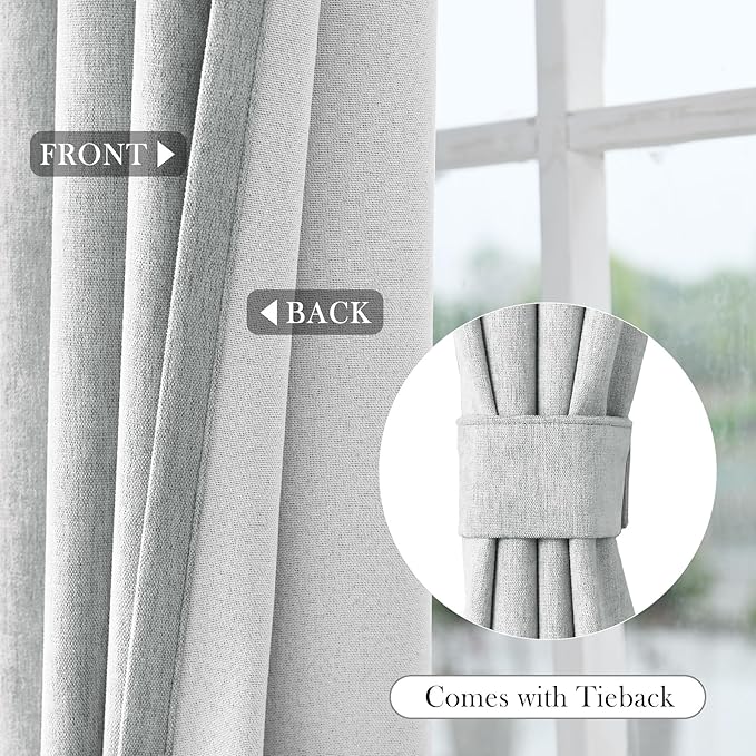 Macochico Thermal Blackout Chenille Curtains 100% Blackout Window Draperies for Living Room Bedroom Auditorium Banquet Hotel Medium Gray Curtains with Tieback Classic Home Decor 72" Wx102 L 1 Panel